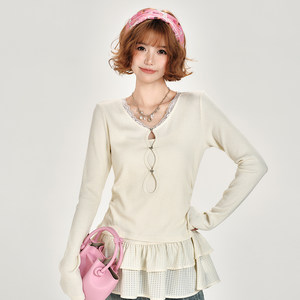 
Girlhalo suspender base shirt suit for women's spring and autumn new lotus leaf splicing slim fit two-piece top