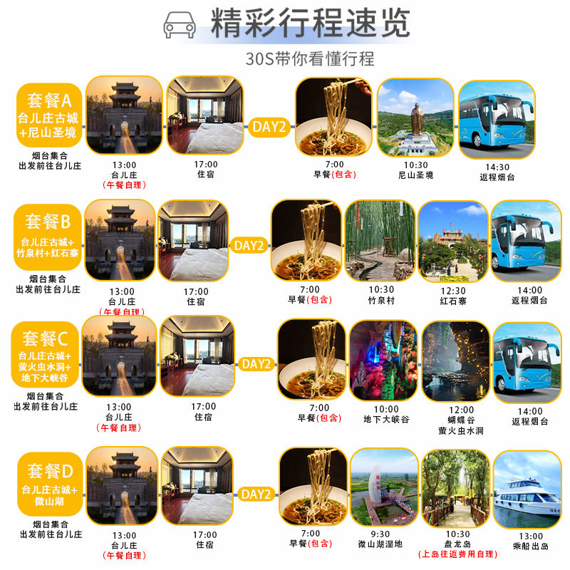 烟台发-台儿庄古城+竹泉村/红石寨/大峡谷/微山湖/尼山圣境2日游