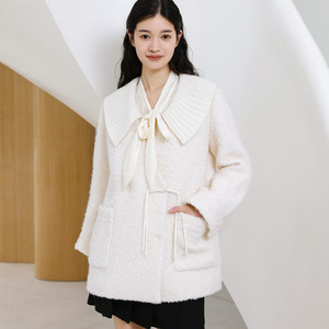 
[19:00 live flash sale offer] Wandian tweed mid-length coat with H-shaped tassels 1234E13RJ3