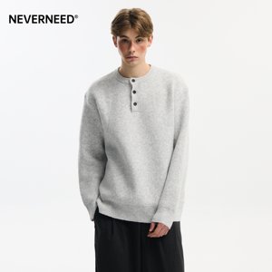 
NEVERNEED Henry Collar Pullover Sweater Men's Autumn and Winter American Lazy Style Wool Knitted Sweater Jacket