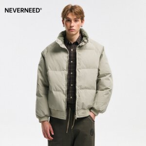 NEVERNEED stand collar warm thickened cotton coat for men and women 2025 autumn and winter American couple bread cotton coat