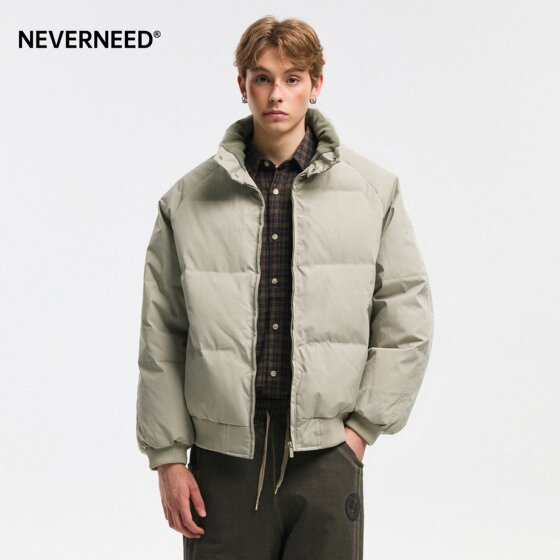 NEVERNEED stand collar warm thickened cotton coat for men and women 2025 autumn and winter American couple bread cotton coat