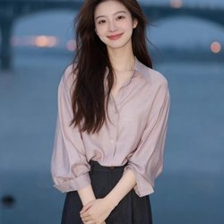 Gentle Pink Collared Shirt for Women, 2026 New Design, Spring Fashion, Loose Fit, Versatile, French-Style Top for Commuting