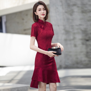 红色旗袍年轻款高端气质连衣裙