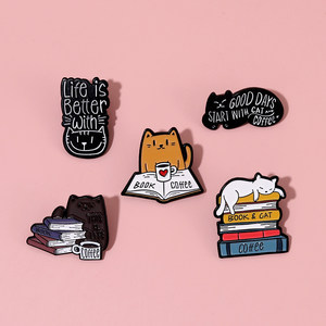 Book cat brooches cute Japanese cartoon metal badge creative cartoon cordon decoration bag decoration medal