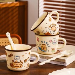 Cute Snack Cat Mug Ceramic Cup with Spoon Cartoon Coffee Cup Girl Gift Office Creative Water Cup