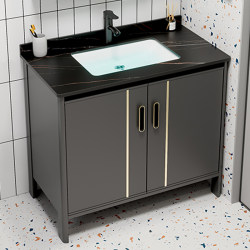 Space Aluminum Alloy Bathroom Cabinet Combination, Floor-Standing Washbasin, Rock Slab Washbasin, Integrated Washstand