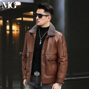 
2025 removable down liner mink fur collar genuine leather jacket men's head layer calf leather jacket short leather jacket