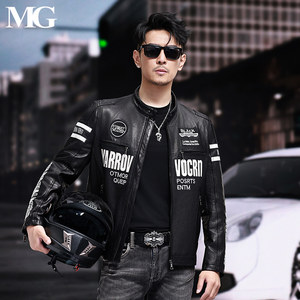 
2025 New Trendy Motorcycle Wear Men's Genuine Leather Jacket Slim Short Stand Collar Jacket First Layer Sheep Leather Jacket