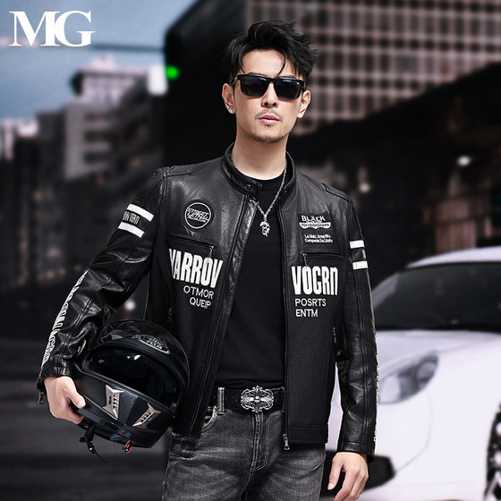 
2025 New Trendy Motorcycle Wear Men's Genuine Leather Jacket Slim Short Stand Collar Jacket First Layer Sheep Leather Jacket