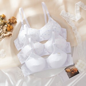 
3-pack of summer old-fashioned cloth bras for middle-aged and elderly people, cotton mother's bras, girls' no-wire, no-sponge underwear