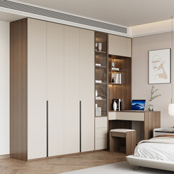 Solid Wood Wardrobe and Desk Integrated Combination for Home Use in Small Bedrooms, 2025 New Model with Corner Writing Desk and Large Wardrobe