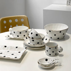 Pastoral style ceramic tableware set household rice bowl creative internet celebrity gold plate steak western food flat plate