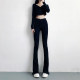 High-waisted slimming tight elastic raw edge black micro-flared jeans for women autumn 175 tall floor-length mopping pants
