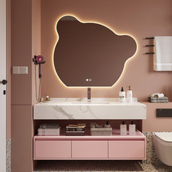 Modern Minimalist Bear-Shaped Mirror Solid Wood Washbasin Bathroom Cabinet Smart Washbasin Vanity Mirror Cabinet Set