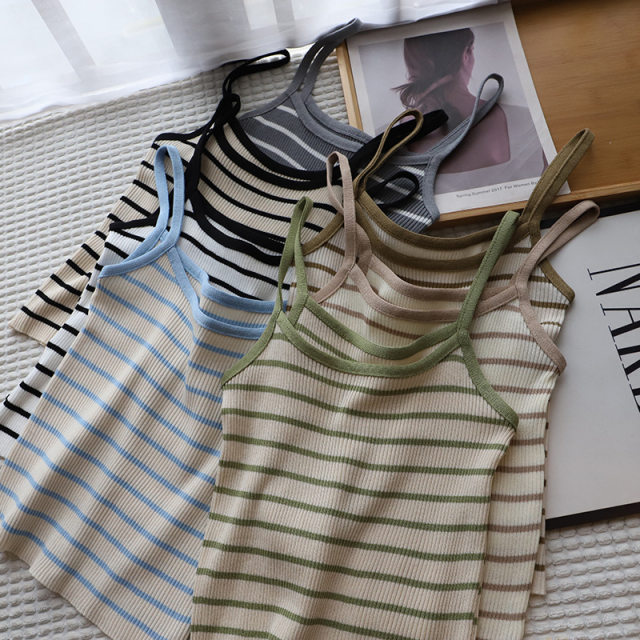 
Universal inner wear 2025 new Korean style striped suspender knitted base anti-exposure top 9945 Qiangming women's clothing