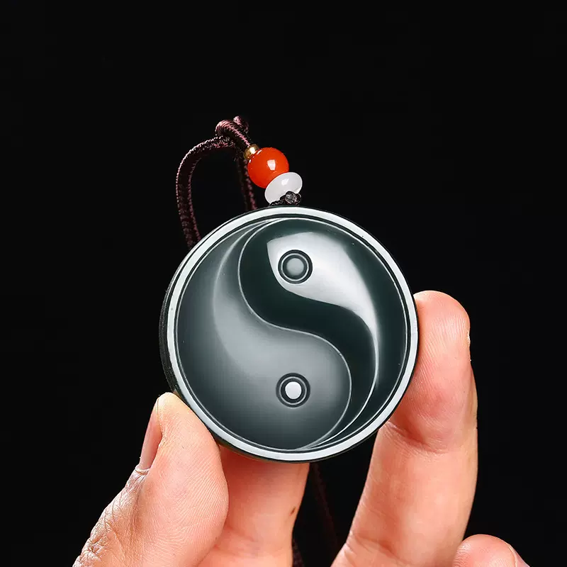 和田玉八卦吊坠墨玉阴阳鱼八卦男女太极八卦玉佩道家挂件玉