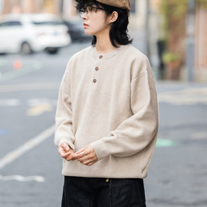 
American retro Henry collar sweater for men and women, autumn and winter loose casual versatile couple wear sweater top trendy