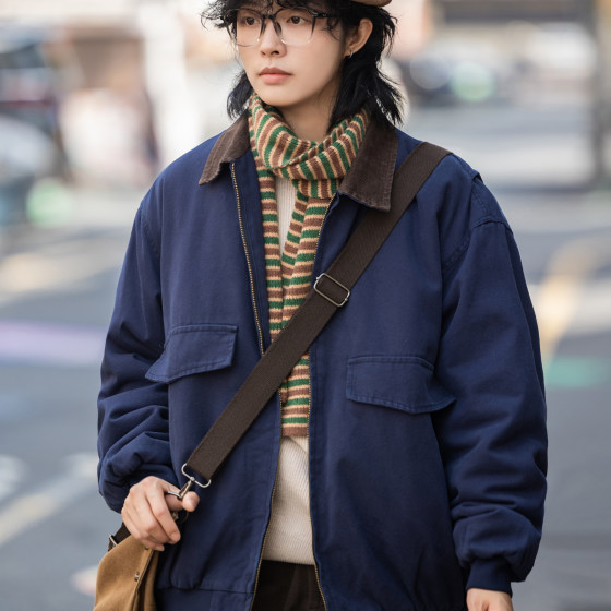 
Winter retro workwear lapel cotton coat jacket for men and women unisex loose casual versatile couple thickened cotton coat trend