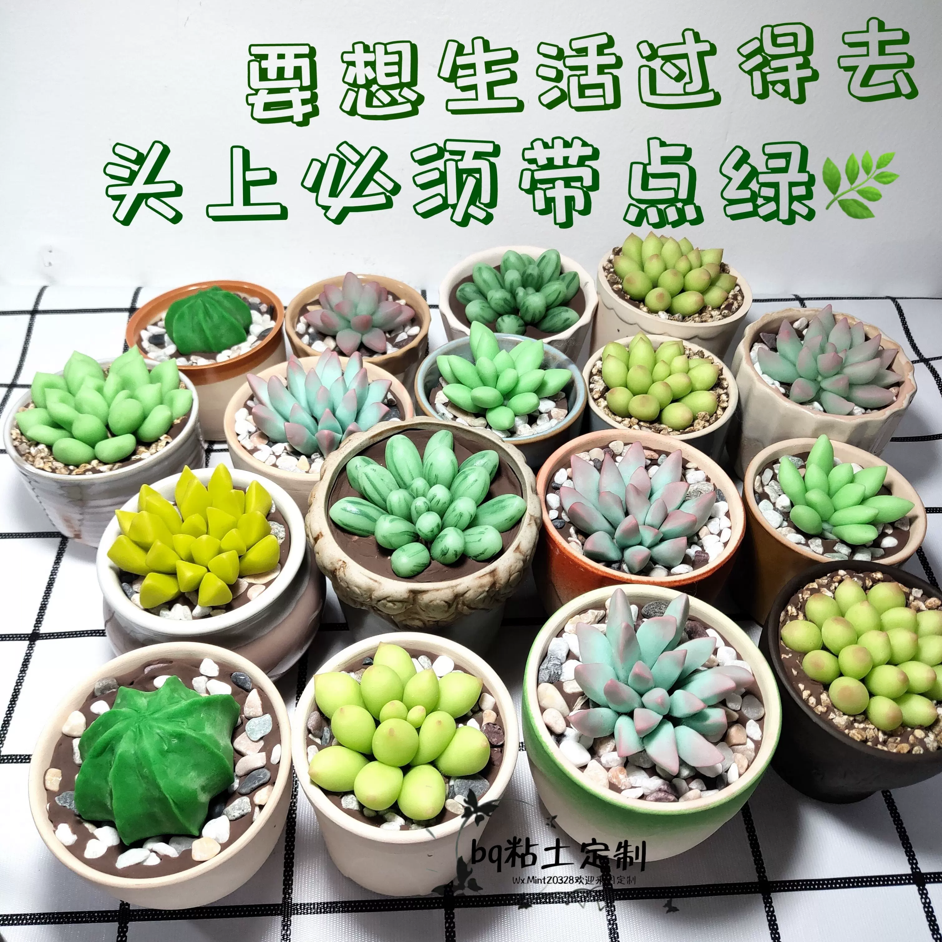 3盆包郵 不用澆水の樹脂粘土多肉擺件現貨成品超輕