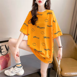 2025 Summer New Style Short European-Style Smiley Face Print Plus Size Short-Sleeve T-Shirt for Women, Korean Version Loose and Versatile Top for Women, Trendy