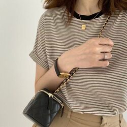 Striped Short-Sleeve T-Shirt for Women with Print, 2025 Summer New Versatile American Trendy Slim-Fit Casual Top ins