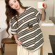 Gray striped T-shirt for women in summer loose cotton short-sleeved 2025 new large-size T-shirt embroidered top half sleeve