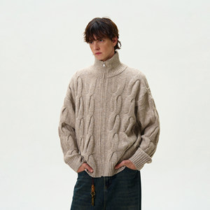 
MADWITCH retro twist pattern knitted cardigan for men and women in autumn and winter lazy atmosphere high density half turtleneck sweater trend