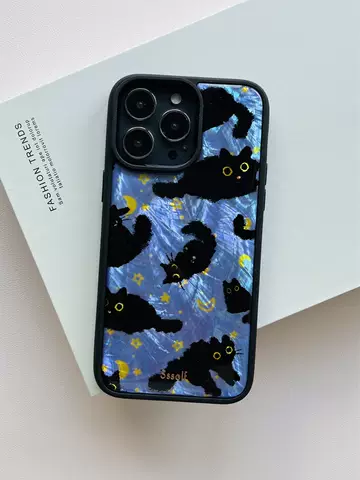 Ssself Phone Cases Covers For Girls Black And Blue Cat High Quality Premium iPhone 15, iPhone 14, iPhone 13, iPhone 12, iPhone 11
