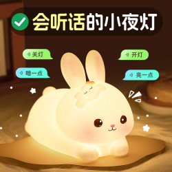 Smart Voice Rabbit Night Light Girl's Birthday Gift Pat Lamp Children's Bedroom Sleep Sound-Controlled Bedside Lamp