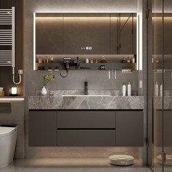 Modern Minimalist Bathroom Cabinet Set with Seamless Integrated Ceramic Countertop and Sink, Washbasin, and Handwashing Basin