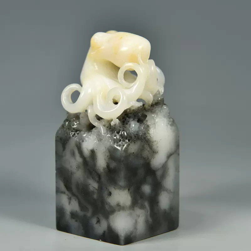 古印材 寿山石細工彫り『鯉登龍門』明治期庚子年款 印材3点セット仿漢文衍刀法作篆 古印材 寿山石細工彫り『鯉登龍門』明治期庚子年款 印材3