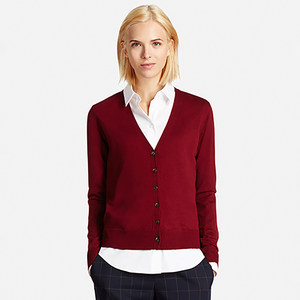 V领开衫女士 OL商务通勤精纺细羊毛薄款羊毛衫毛衣长袖春秋冬外搭