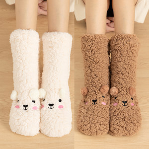 
Winter women's velvet thickened warm coral velvet home sleep socks indoor mid-tube non-slip floor socks confinement socks cute