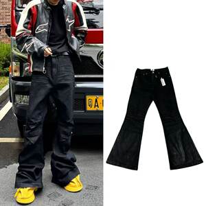 
Original RO hand-brushed wax black glue-coated micro-flare jeans for men, slim-fitting BootCut stacked mopping trousers