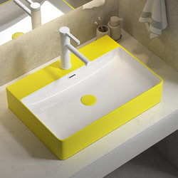 Scandinavian Ceramic Countertop Basin Yellow Wash Basin Large Size Square Wash Basin Household Basin Single Plate Pool