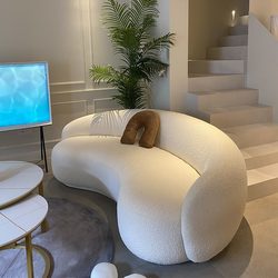 Nordic Living Room Small Apartment Tech Fabric Beauty Salon Wedding Dress Shop Rest Area Cashew Half-Circle Arc-Shaped Lamb Wool Sofa
