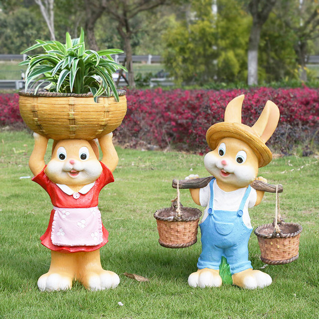 Garden courtyard creative resin large cartoon sculpture succulent decorative flower pot pot garden garden gardening rabbit decoration landing
