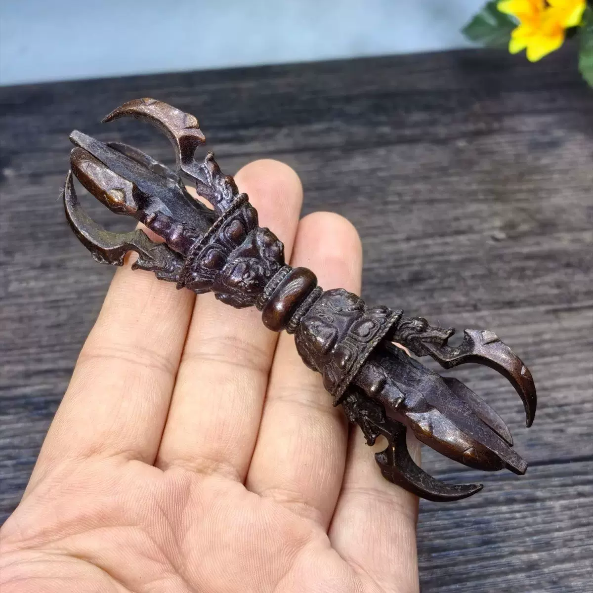 降魔杵 ■青銅製 四股降魔杵 細工銅器 仏具 珍品 古民具 時代物 骨董品■ 降魔杵 □青銅製 四股降魔杵 細工銅器 仏具 珍品 古民具 時代物