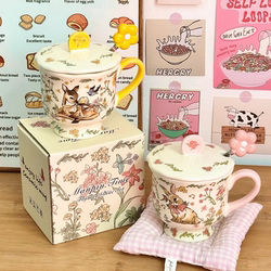 Cute Ceramic Mug with Lid and Spoon, High-Looking Couple Water Cup, Home Birthday Gift, Coffee Cup, Souvenir