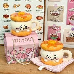 Cute Usachi Ceramic Cup with Lid, Fun Burger Mug, Birthday Gift for Girls, Couple's Water Cup, Souvenir Gift