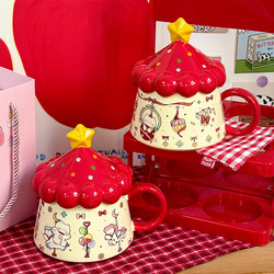 Cute Girl's Cup with Lid, Birthday Gift Mug, Large Capacity Ceramic Drinking Cup, Office Couple's Cup