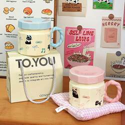 Cute Birthday Gift Cup with Lid, Ceramic Mug, Office Souvenir, High-Value Gift for Best Friend, Water Cup
