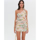 For Love and Lemons 24 spring and summer new style pleated chiffon printed one-shoulder dress
