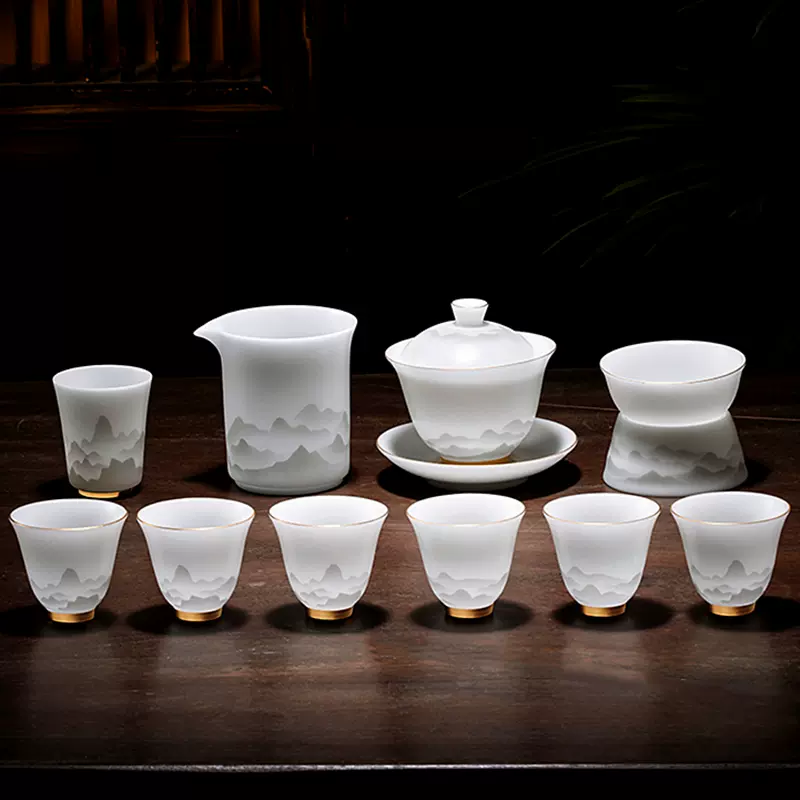 冰种羊脂玉瓷盖碗茶杯单个高档三才功夫茶具家用泡茶茶碗高端白瓷-Taobao