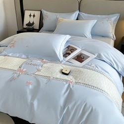 High-End Light Luxury 200-Thread Count Pure Cotton Four-Piece Set, New 100% Cotton Skin-Friendly Naked Sleeping Bed Sheet and Duvet Cover, Simple Bedding