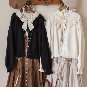 [Qi Meng] Lolita sweater cardigan retro knit cardigan soft girl coat girl cute