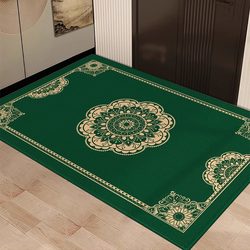 High-End Vintage Green Feng Shui Doormat, Non-Slip Floor Mat for Entrance, Dirt-Scraping, Dust-Removing, Stain-Resistant Carpet
