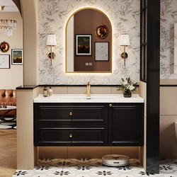 304 Stainless Steel Honeycomb Aluminum Bathroom Cabinet with Integrated Ceramic Basin, French Cream Style Washstand, Bathroom Basin Cabinet