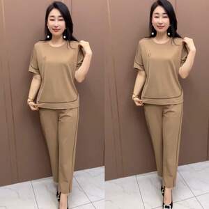 
Summer short-sleeved casual 26 new large size sports two-piece suit for mother breathable large size slimming trousers cover